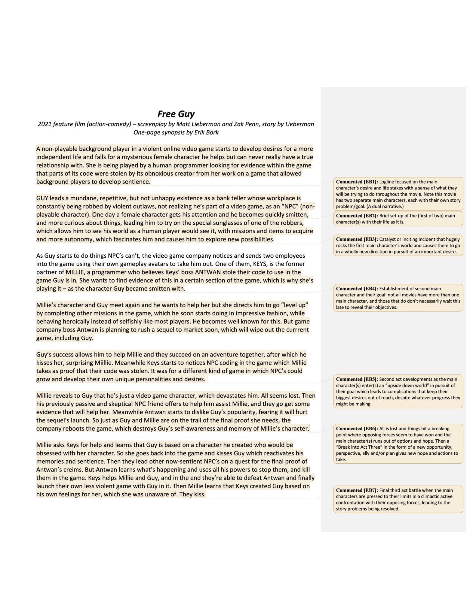 One Page Synopsis Examples Flying Wrestler   One Page Synopsis Example FREE GUY 1583x2048 